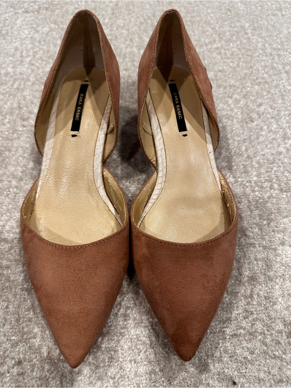 Zara Rust Brown Pointed D'Orsay Flats